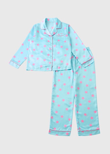 Girls Blue Star Satin Pyjama Set (4-12yrs)