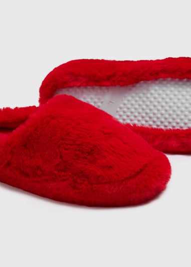 Red Faux Fur Mule Slippers