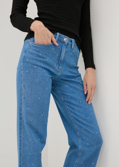 Mid Wash Diamante Stud Jeans