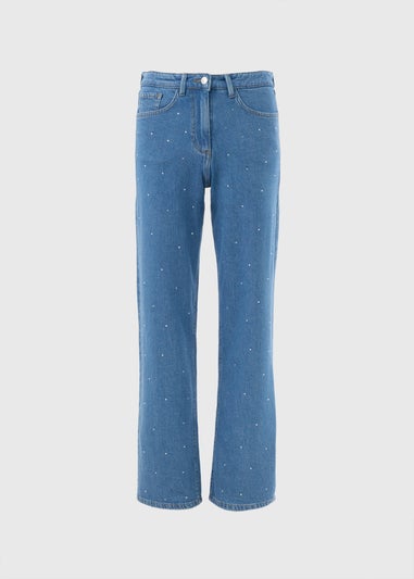 Mid Wash Diamante Stud Jeans