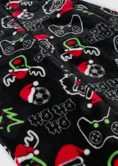 Boys Black Christmas Gaming Onesie (7-13yrs)