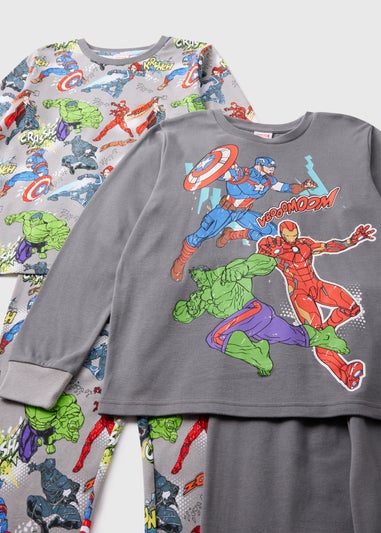 Marvel 2 Pack Kids Grey Comics Pyjama Set (4-13yrs)