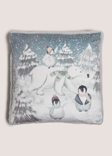 Wondrous Printed Polar Bear & Penguin Cushion