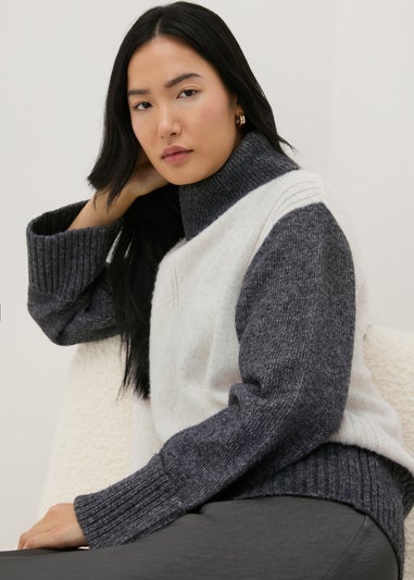 Et Vous White Colour Block Jumper