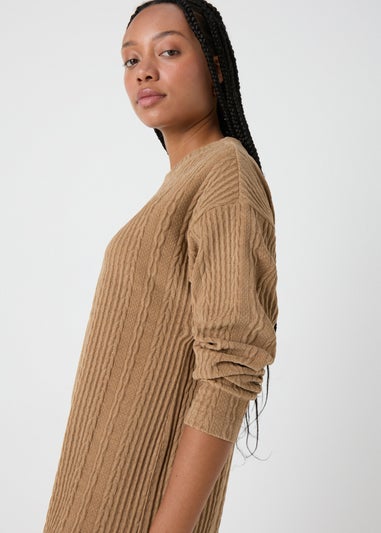 Brown Cable Knit Mini Dress