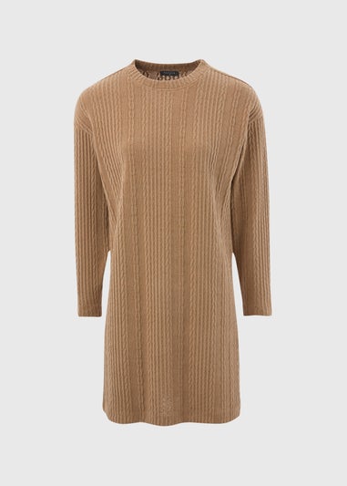 Brown Cable Knit Mini Dress