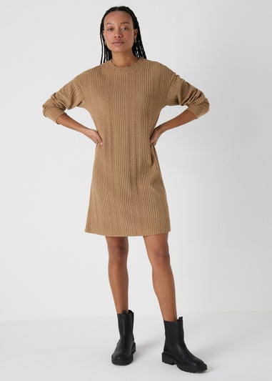 Brown Cable Knit Mini Dress