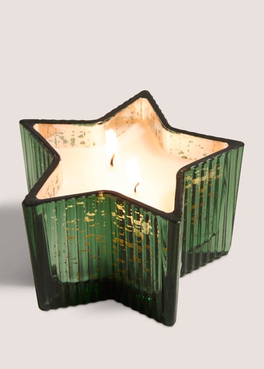 Winter Poem Green Christmas Star Candle