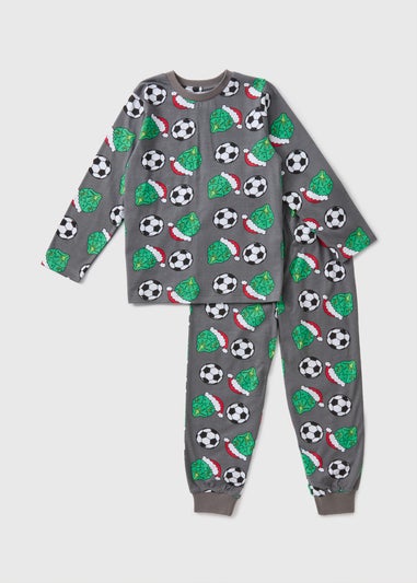 Boys Grey Christmas Sprout Football Pyjama Set (7-13yrs)