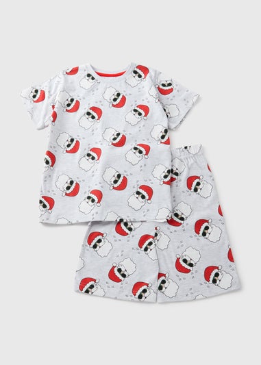 Boys Grey Christmas Santa Top & Shorts Pyjama Set (7-13yrs)