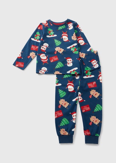 Winter Poem Boys Navy Christmas Top & Bottoms Pyjama Set (1-7yrs)