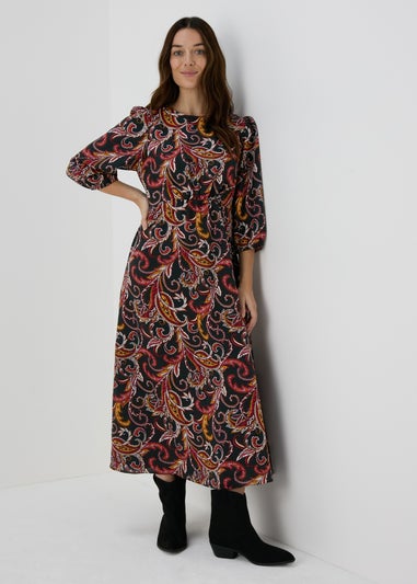 Black Paisley Midi Dress