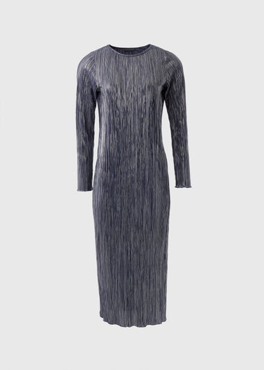 Navy Metallic Plisse Midi Dress