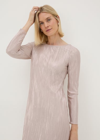 Pink Metallic Plisse Midi Dress