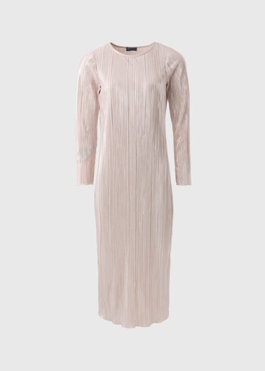 Pink Metallic Plisse Midi Dress