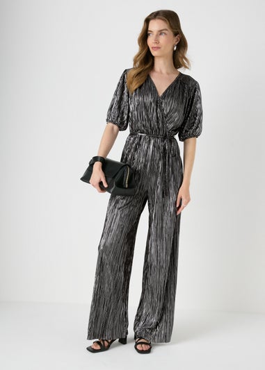 Black Metallic Plisse Jumpsuit