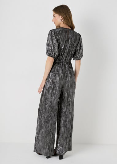 Black Metallic Plisse Jumpsuit