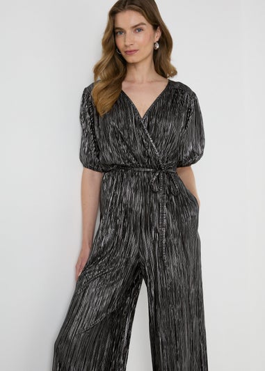 Black Metallic Plisse Jumpsuit