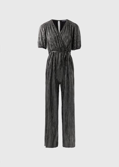 Black Metallic Plisse Jumpsuit