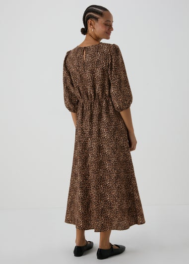 Brown Leopard Print Midi Dress