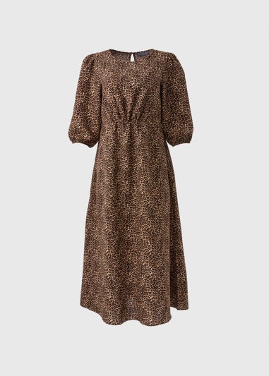 Brown Leopard Print Midi Dress