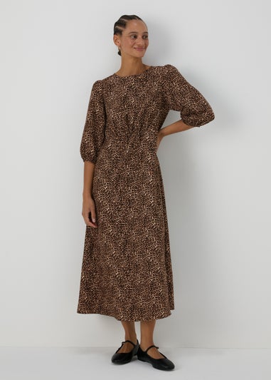 Brown Leopard Print Midi Dress