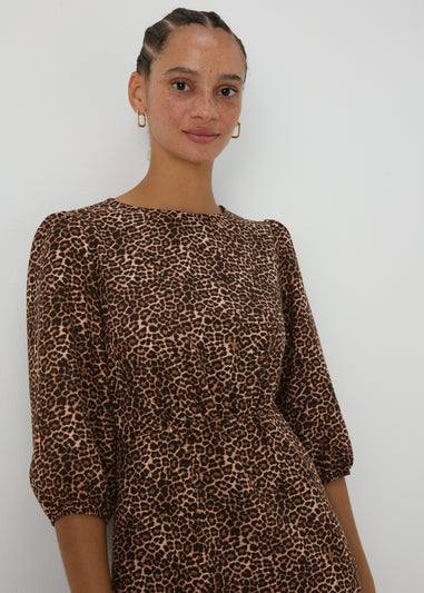 Brown Leopard Print Midi Dress