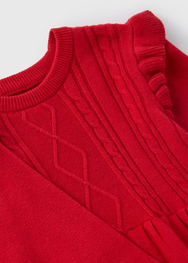 Girls Red Cable Knit Skater Dress (1-7yrs)