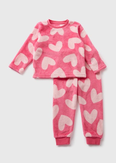 Girls Pink Heart Fleece Top & Bottoms Pyjama Set (1-7yrs)