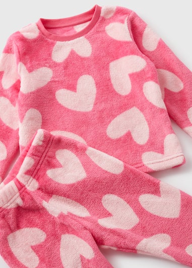 Girls Pink Heart Fleece Top & Bottoms Pyjama Set (1-7yrs)