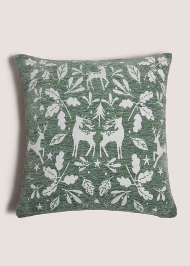 Green Stag Chenille Cushion