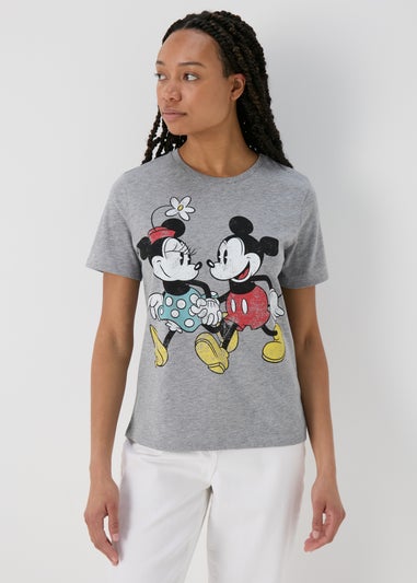 Minnie & Mickey Mouse Grey Printed T-Shirt