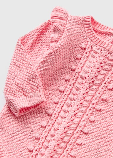 Baby Pink Cable Knit Romper with Tights (Newborn-23mths)