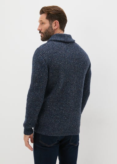 Blue Knitted Shawl Neck Jumper