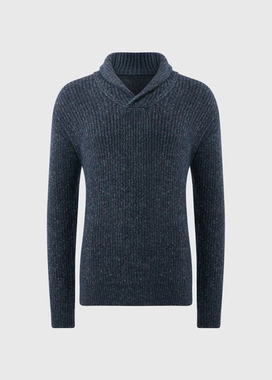 Blue Knitted Shawl Neck Jumper