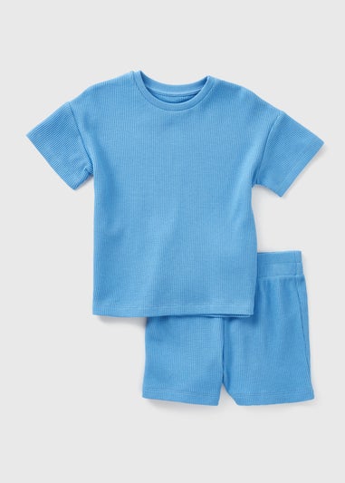 Boys Blue Waffle T-Shirt & Shorts Set (1-7yrs)