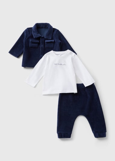 3 Piece Boys Navy Smart Top & Trouser Set (Newborn-23mths)