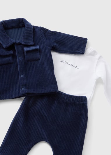 3 Piece Boys Navy Smart Top & Trouser Set (Newborn-23mths)