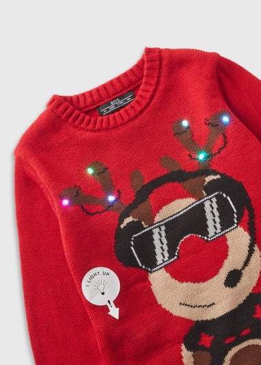 Christmas Boys Red Reindeer Light Up Jumper (3-13yrs)