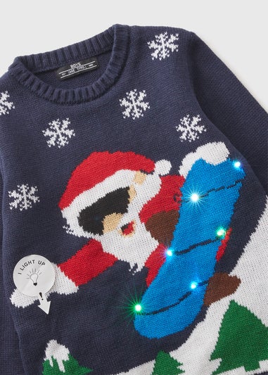 Christmas Boys Navy Santa Light Up Jumper (3-13yrs)