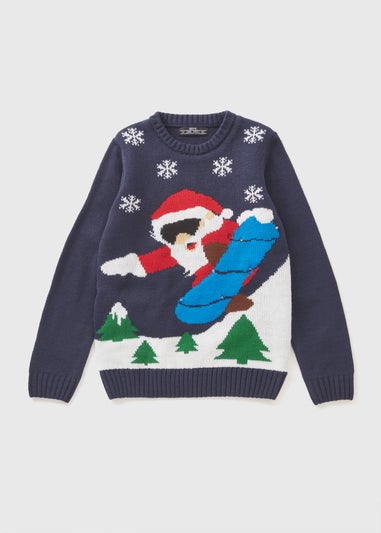 Christmas Boys Navy Santa Light Up Jumper (3-13yrs)