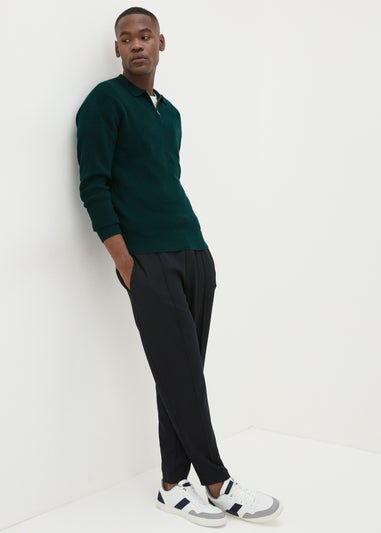 Green Ribbed Long Sleeve Polo Shirt