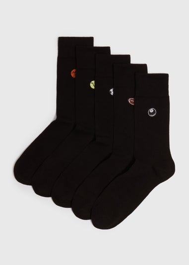 5 Pack Black Ball Embroidery Socks