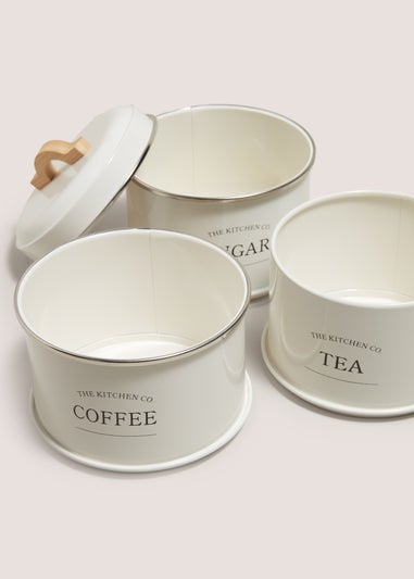 Cream Stackable Tea, Coffee, and Sugar Canisters