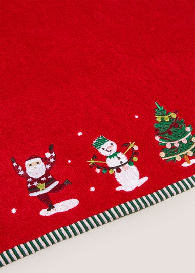 Red Embroidered Santa Friends Towel