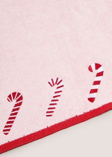 Pink Embroidered Candy Cane Hand Towel