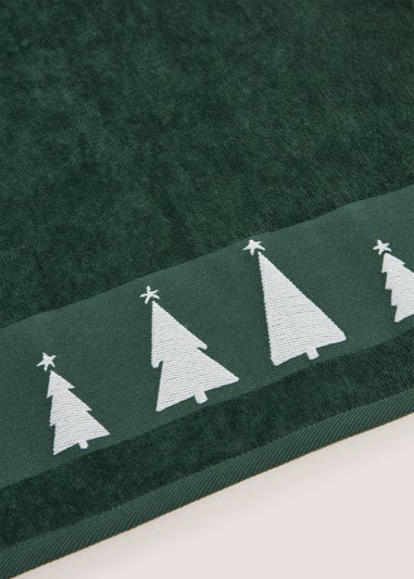 Green Tree Woven Hand Towel