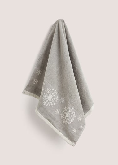 Wondrous Grey Christmas Snowflake Hand Towel