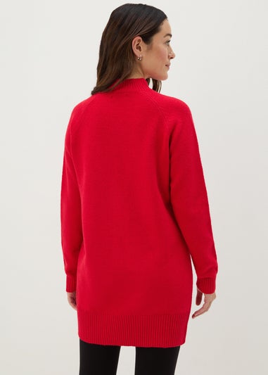 Red Star Embellished Knitted Longline Jumper