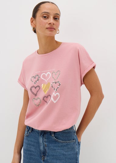 Pink Heart Graphic T Shirt